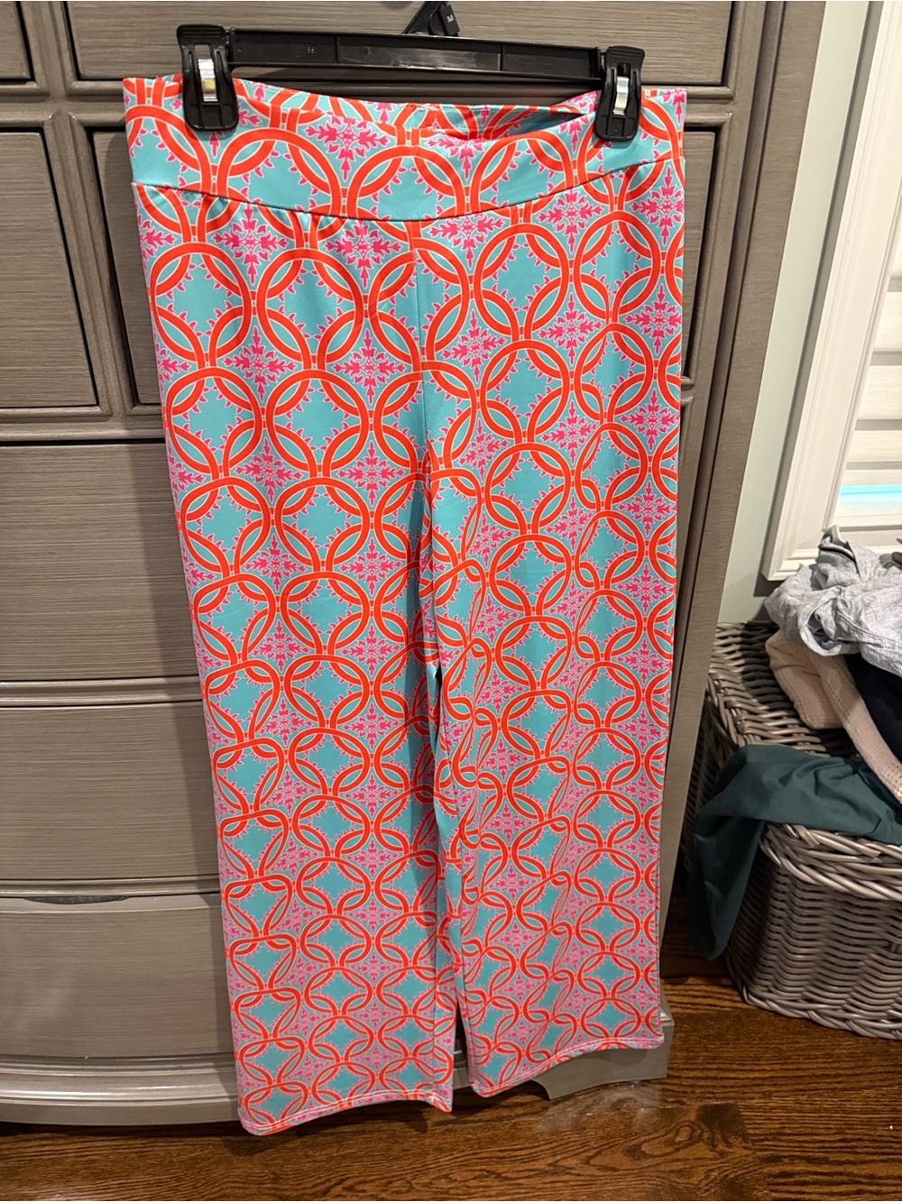 Tracy Negoshian Presley Flowy Stretch Wide Leg Pants - Coral & Aqua size Small